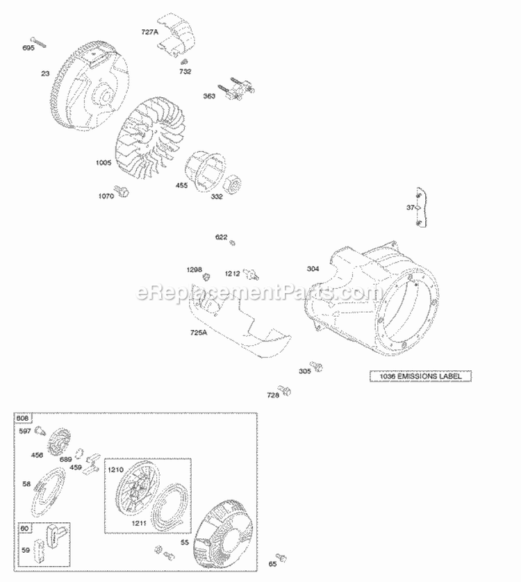 Blower HousingShrouds Flywheel Rewind Starter Diagram and Parts List for 20T232-0753-F1  Briggs and Stratton Engine